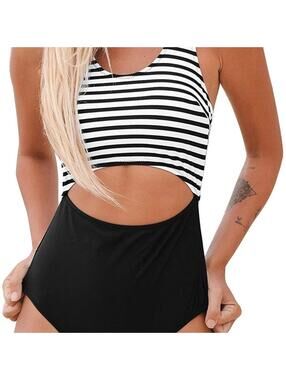 CUPSHE Striped Cut Out One Piece Swimsuit XS